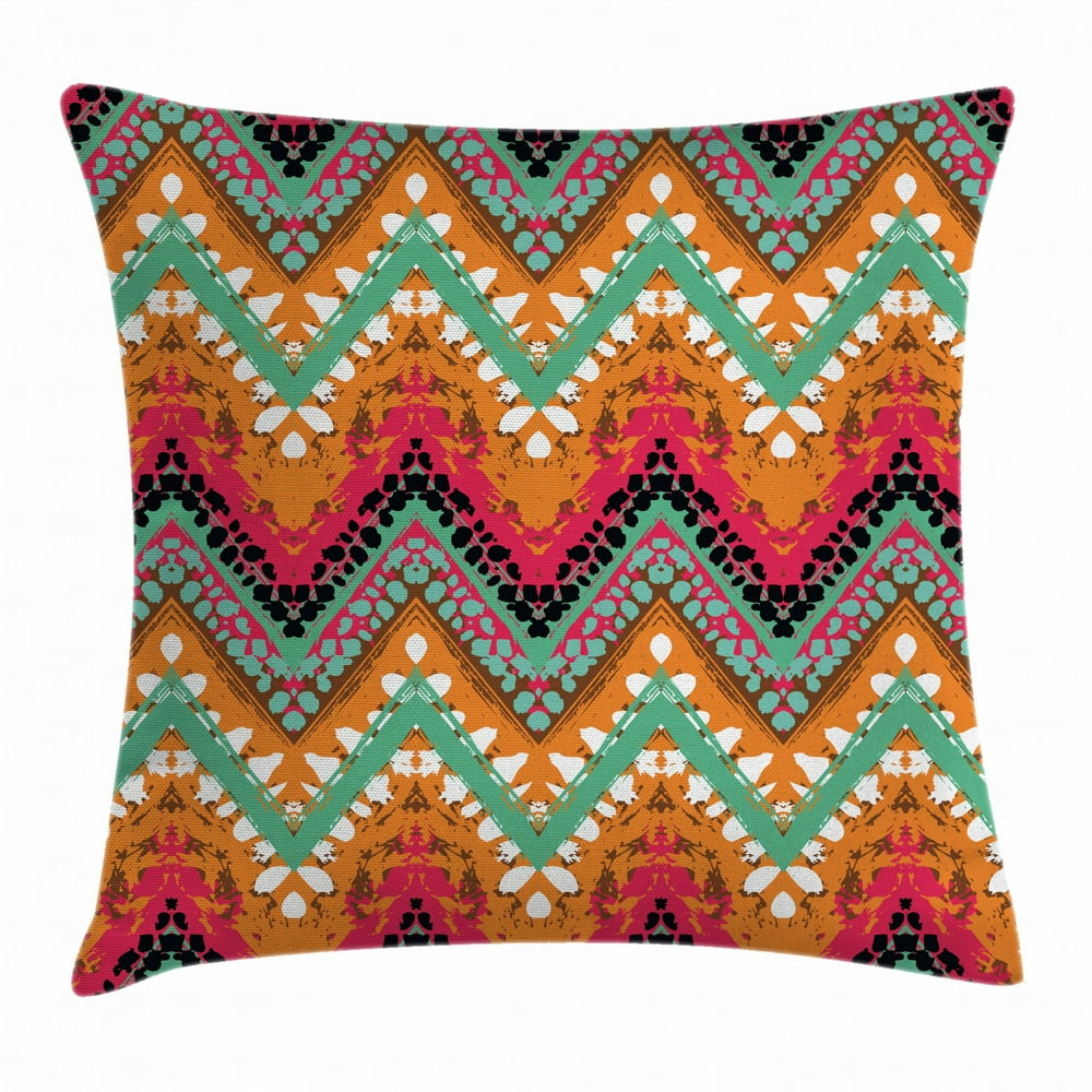 Tribal Throw Pillow Cushion Cover, Hand Paint Ethnic Zigzag Pattern