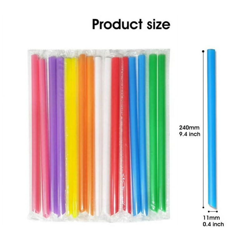 100 Pcs Jumbo Smoothie Straws Boba Straws,Individually Wrapped Multi Colors  Plastic Large Wide-mouthed Milkshake Bubble,Boba Straws Reusable Tea  Drinking Straw(0.43 Diameter and 9.45 long) 