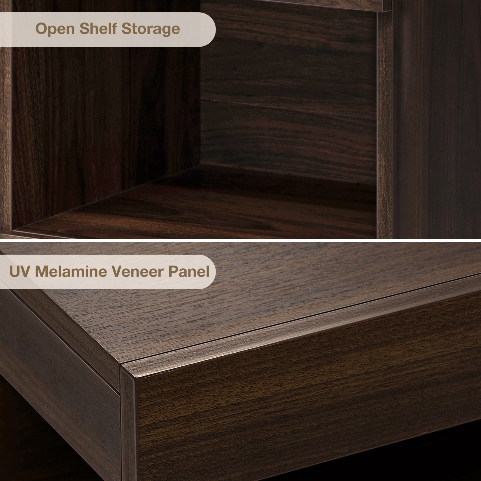 Hommpa Nightstand, 2 Drawer Nightstand Open Shelf Nightstands Brown Bedside Table Nightstands with Storage End Tables Living Room Bedroom Furniture Dark Walnut