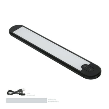 Great Value Rechargeable 10-inch LED Cabinet Light, Black, 100-Lumens, Touch Activated