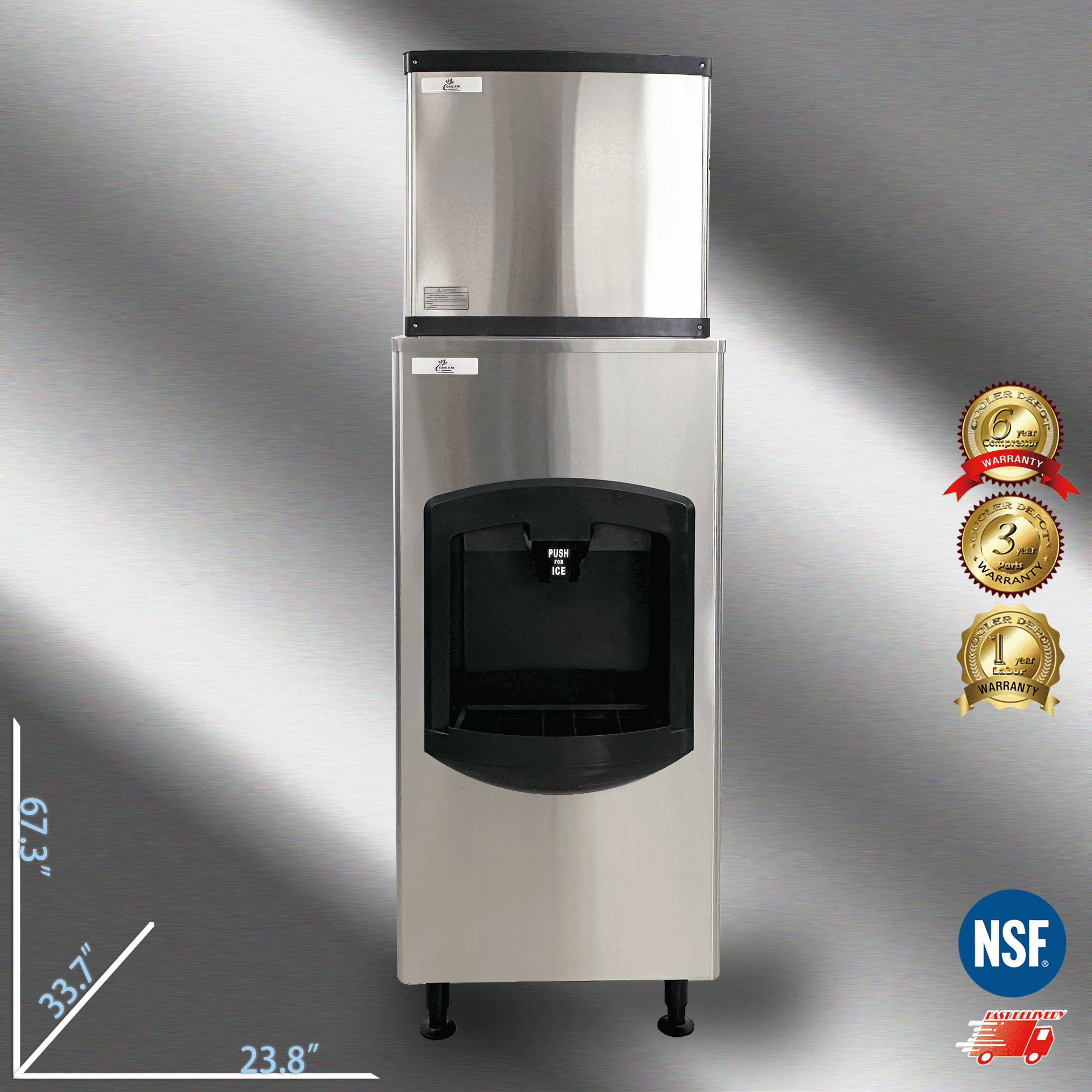 Cooler Depot NSF-Certified 350 lb Air-Cooled commercial Ice Maker and Dispenser, Stainless Steel, Model HD-130B