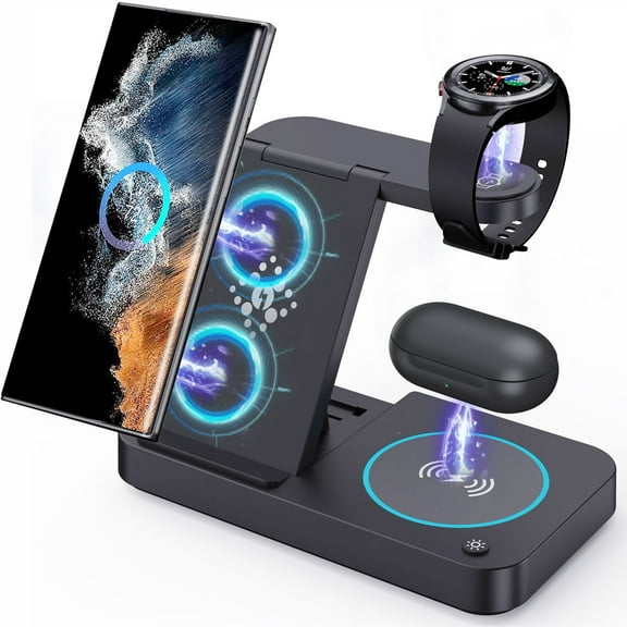 Suonee 4 in 1 Wireless Charger Dock, ABS PC with Cable, for Galaxy S23 Ultra/S22 /Buds, Black