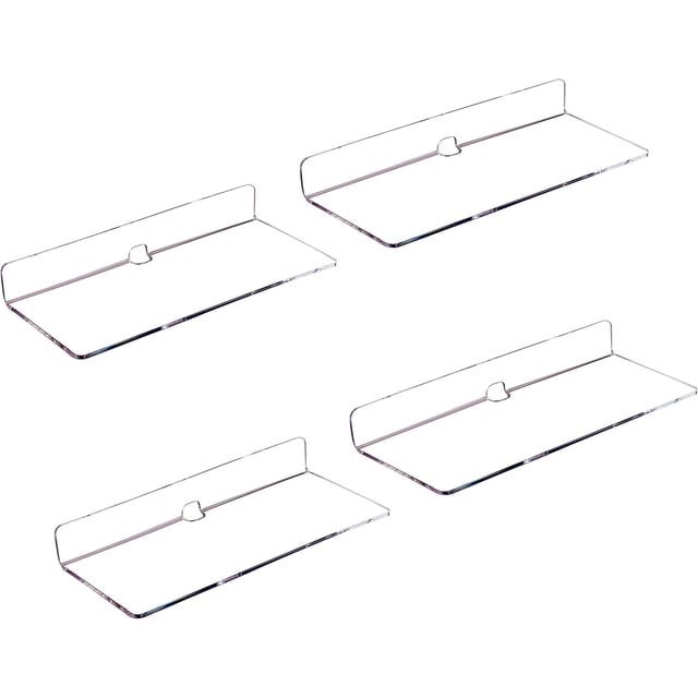 IEEK 4 PCS Clear Small Acrylic Floating Wall Shelves,9 Inch Adhesive Display Shelf for Nintendo Switch/Smart Speaker/Security Cameras/Action Figures,No Damage Expand Wall Space