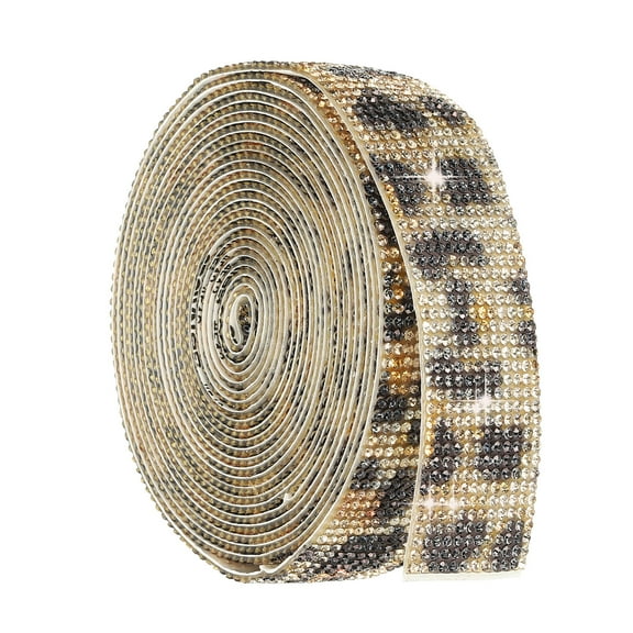 Uxcell 4 Yard Self Adhesive Rhinestone Ribbon, 12 Row Bling Diamond Crystal Strips Stickers for DIY Arts Crafting Wedding Party Car Phone Decoration, Leopard Print