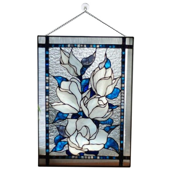 Panneaux de Vitrail Acrylique Panneau de Fenêtre de Motif de Fleurs en Verre Teinté 8x6 Pouces Panneau de Décoration Fait à la Main - Fleurs Blanches