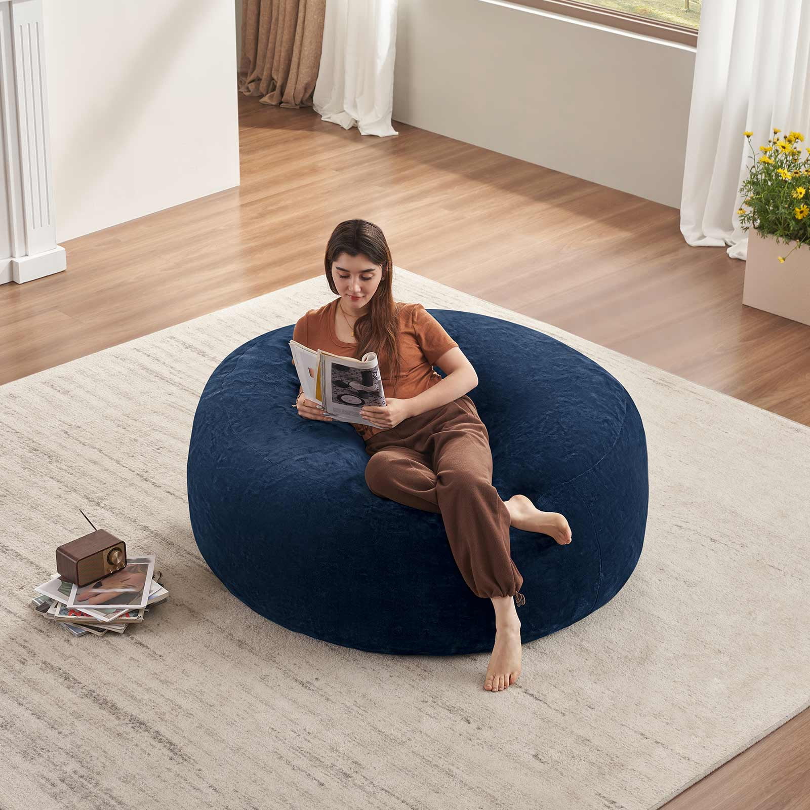 zyoiszvq 5ft Bean Bag Chair for Adults with Filling Memory Foam,Removable Flannel Cover,College Dorm Furniture