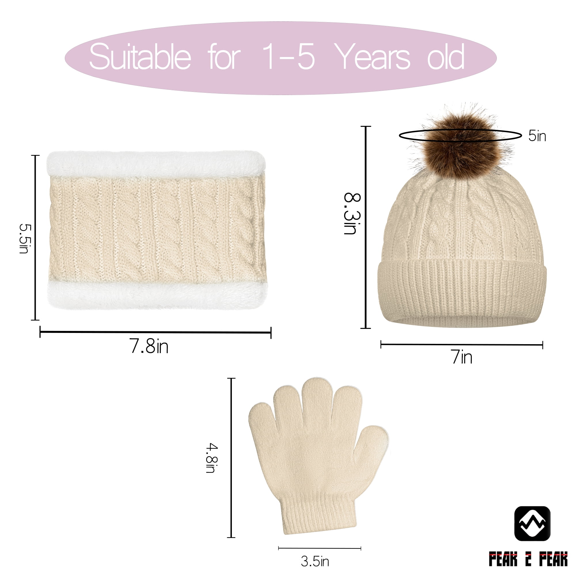 PEAK 2 PEAK 3-Piece Beige Hat, Glove and Scarf Set For Girls 