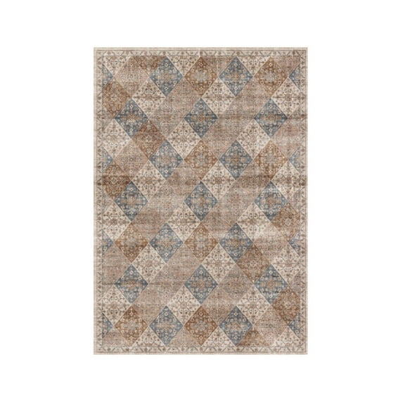 8' X 11' Brown and Blue Floral Distressed Area Rug