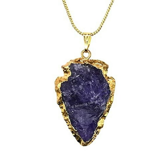 Amethyst Arrowhead Necklace for Men Women (Gold Edged)