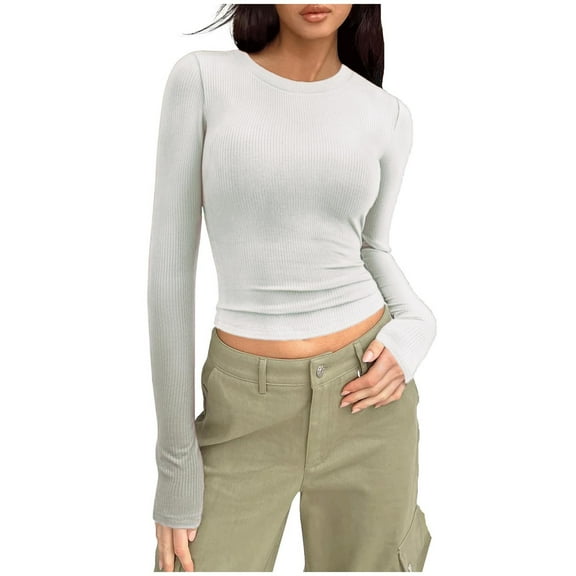 Womens Long Sleeve T Shirts Fall Fashion 2025 Basic Slim Fit Crop Tops Going Out Outfits Y2k Clothes