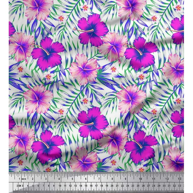 Soimoi Cotton Duck Fabric Floral & Leaves Tropical Decor Fabric Printed Yard 56 Inch Wide