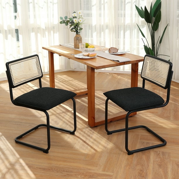 Zesthouse Rattan Dining Chairs Set of 2, Boucle Dining Room Chair with