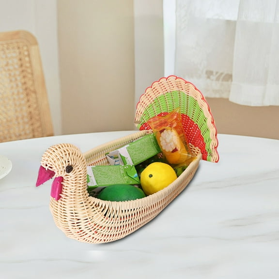 Taicans Turkey-Shaped Woven Storage Basket,Thanksgiving Fruit&Snack Organizer,Farmhouse Decor for Kitchen Counter,Holiday Home Decor Basket for Berries,Bread,Candy,Fall Table Centerpiece Decor 10x8In