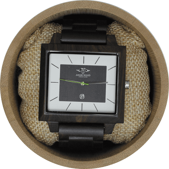 Angie Wood Creations Dark Sandalwood Men’s Square Watch With Matching Dial
