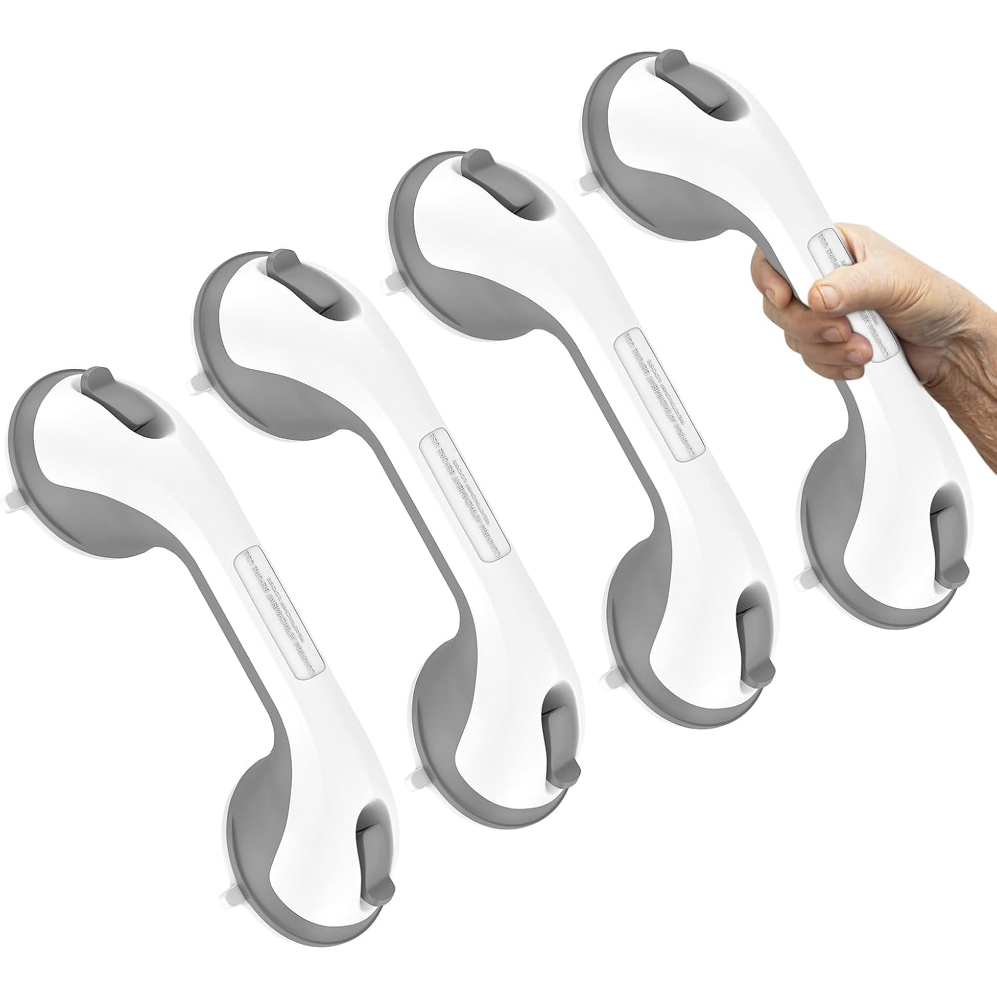 12 Inch Shower Grab Bar, ZUEXT 4 Pack Suction Grab Bars for Bathtubs, Bathroom Safety Grip No Drilling Waterproof, Shower Handle Removable Shower Handrails for Seniors Elderly, (Grey&White）