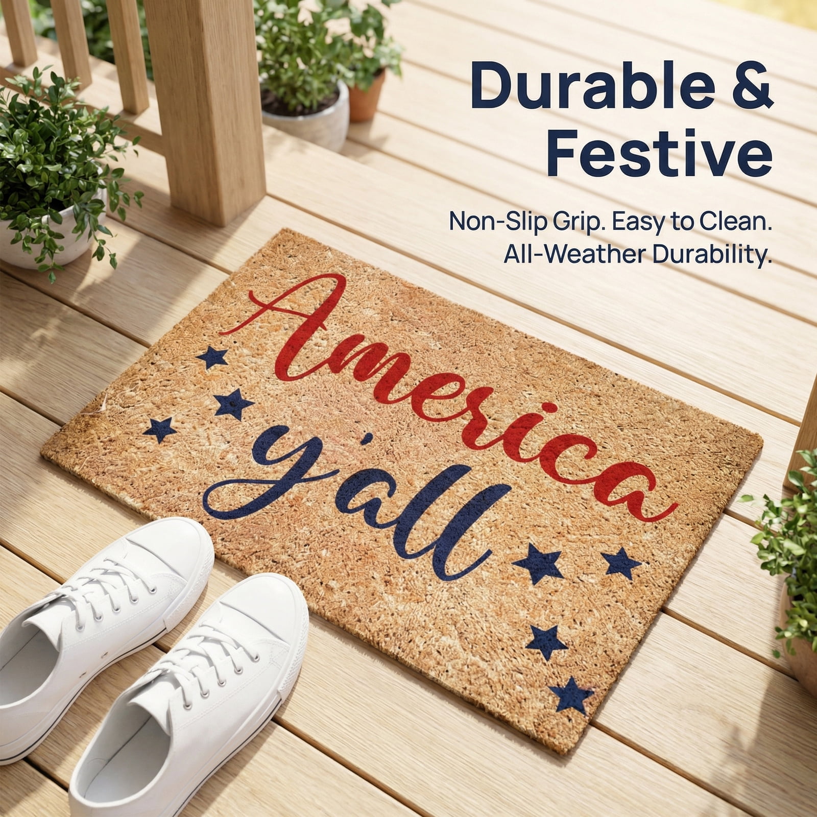 qolami 4th of July Door Mat Patriotic Outdoor Doormat Red Blue White 250th Anniversary Welcome Rug for Independence Day Porch Decor