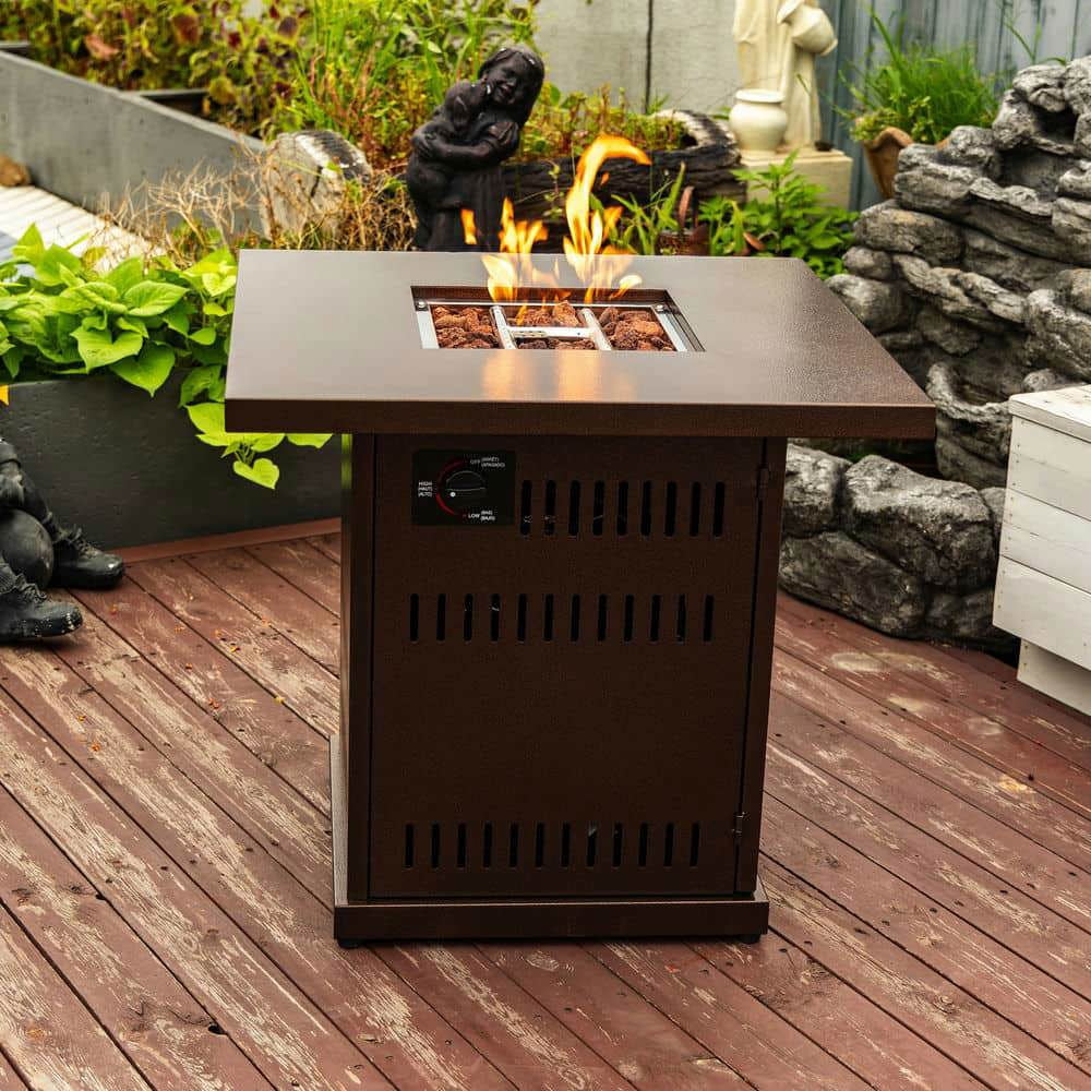 Spaco 28" Square Propane Gas Fire Pit Table, 50000 BTU Steel Fire Pit, Fire Pit Table for Outdoor as Patio, Deck, Backyard, Brown