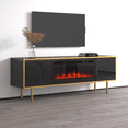 thumbnail image 5 of Goldie BL-EF Floating Fireplace TV Stand for TVs up to 75", Modern High Gloss 65" Entertainment Center, Wall Mounted Electric Fireplace TV Media Console with Storage Cabinets, 5 of 8