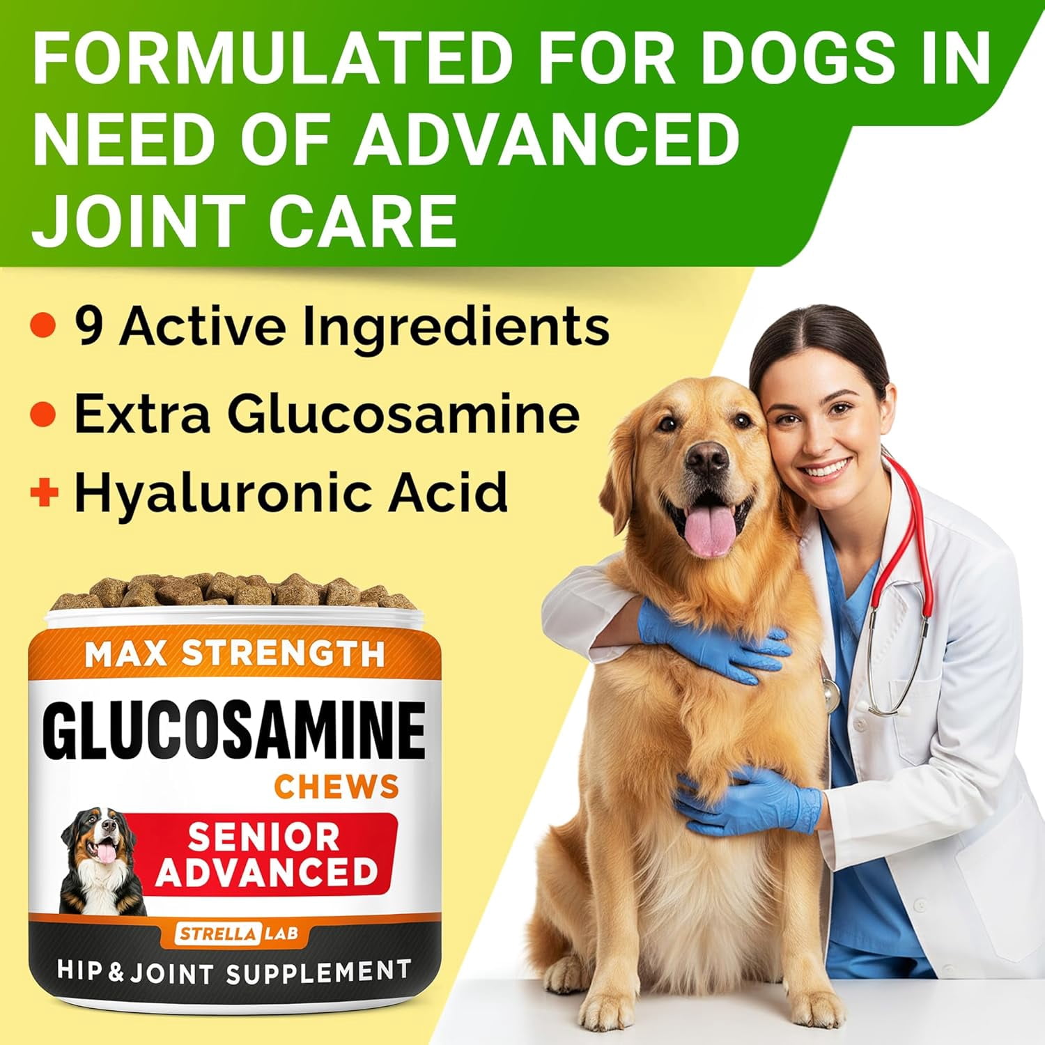 Premium Glucosamine Chews for Dogs - Hip and Joint Chews for Dogs with Chondroitin, MSM & Omega-3 Fish Oil - Dog Supplement for Joint Pain Relief - Bacon Flavor - 120 Count - made in USA