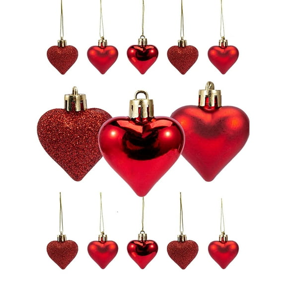 36Pcs Valentine's Day Heart Ornaments Valentine's Day Red Multi Finish Heart Baubles Hanging Ornaments for Valentine’s Day Decor Mother's Day Christmas Tree Wedding Anniversary Party Decoration
