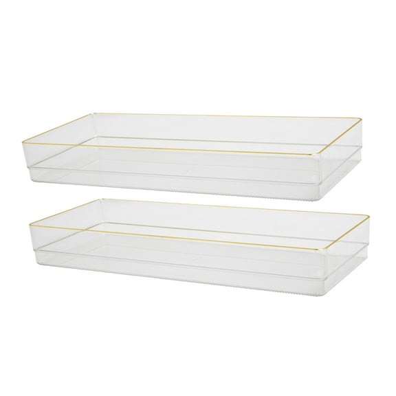 Martha Stewart Kerry 2 Pack Plastic Stackable Office Desk Drawer Organizers with Gold Trim, 15" x 6"
