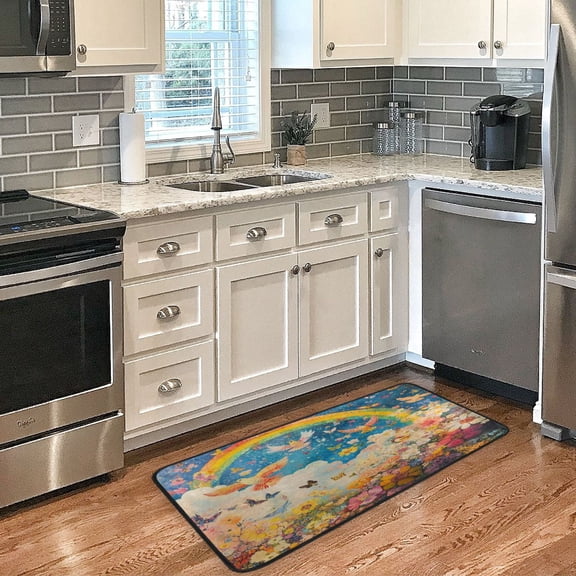 Long Floor Mat 39x20Inch Kitchen Mat Bathroom Mat Living Room Mat Bedroom Mat, Absorbent, Delicate Fabric, No Ball, Do Not Fade Rainbow Dove