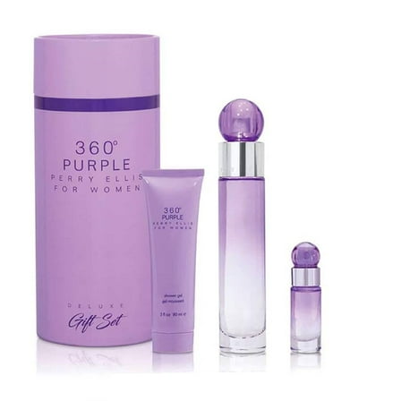 Perry Ellis 360 Purple - 3 Pc Gift Set 3.4oz EDP Spray, 0.25oz EDP Spray, 3.0oz Shower Gel