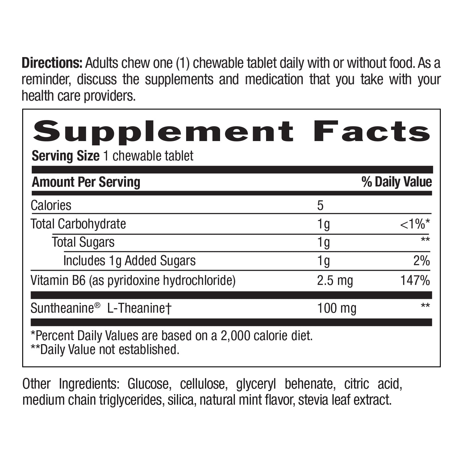 Country Life L-Theanine, Mint, 100 mg, 60 Chewable Tablets