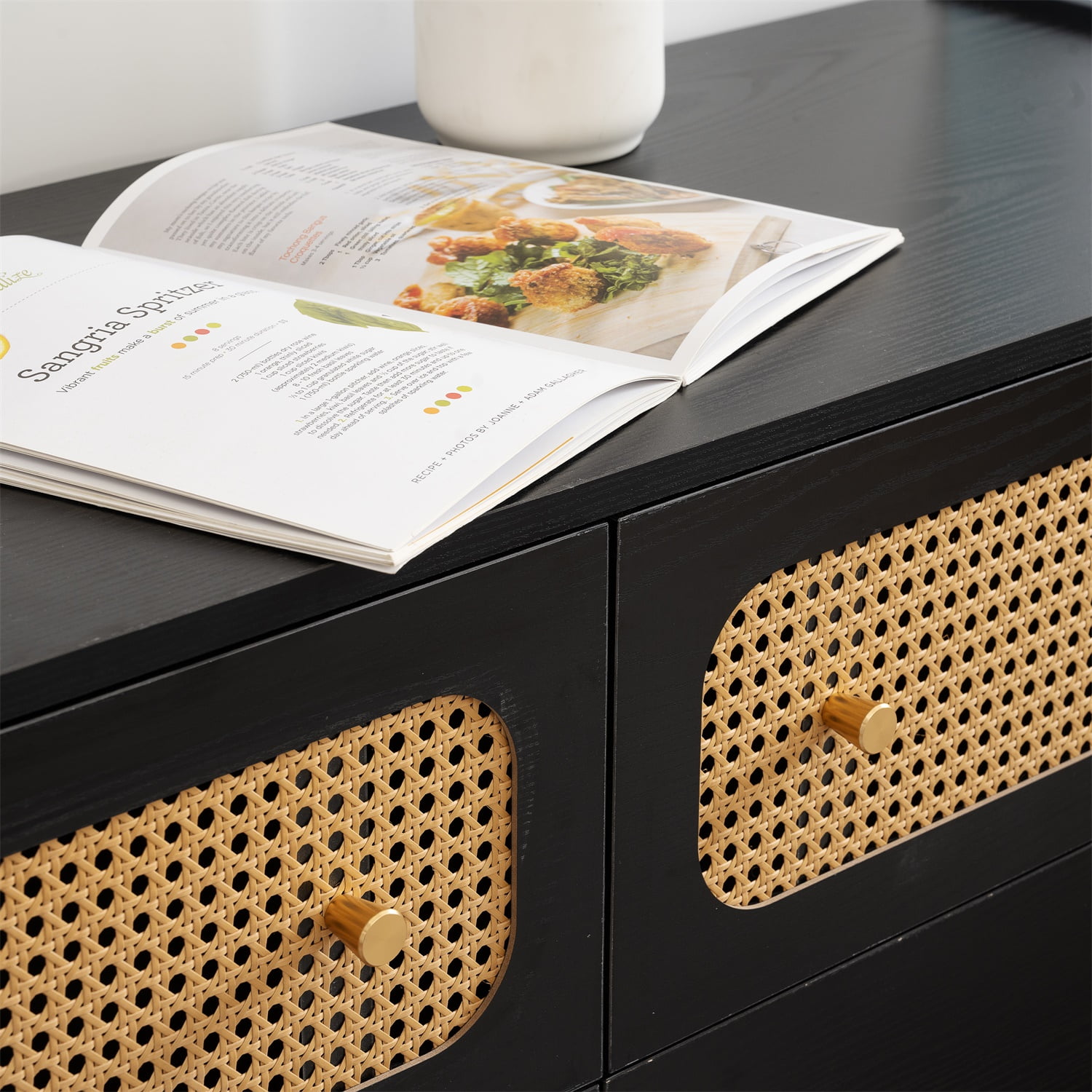 Kadyn 6 Drawer Dresser, Chest of Drawers with Metal legs, Rattan Nursery Dresser for Home Office, Black Kadyn 6 Drawer Dresser, Chest of Drawers with Metal legs, Rattan Nursery Dresser for Home Office, Black