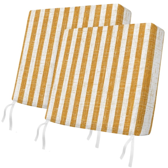 Outdoor Patio Cushion Covers 2 Pack Orange Stripes Linen Chair Cushion Seat Pads with Ties & Zipper Waterproof Classic Vertical Striped Chair Slipcovers for Outdoor Furniture Couch Sofa 24x24 Inch