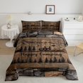 thumbnail image 2 of Manfei Rustic Camper King Size Comforter Sets 3pcs,Happy Camping Comforters King Size,Brown Gray Khaki,1 Comforter and 2 Pillowcases,Reversible, 2 of 6