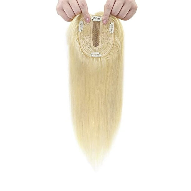 Hair Toppers With Bangs Clip In Crown Topper For Women Top Hairpieces Human Hair Silk Base Toupee Wiglet Replacement Remy Topper On Closure Hair Extensions 14 Inch 45g 60 Platinum Blonde Walmart