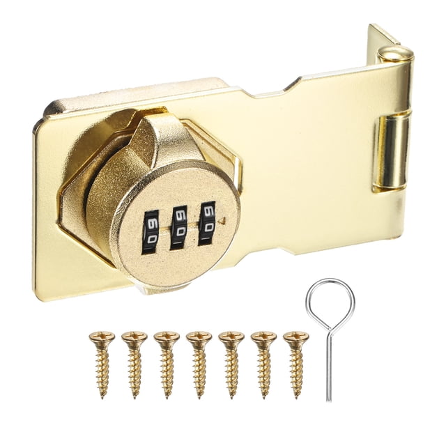Cerradura de combinación sin llave Uxcell 3.7" pestillo mecánico de aleación de zinc con perilla de giro pestillo 90/180 grados cerradura de puerta de granero dorada