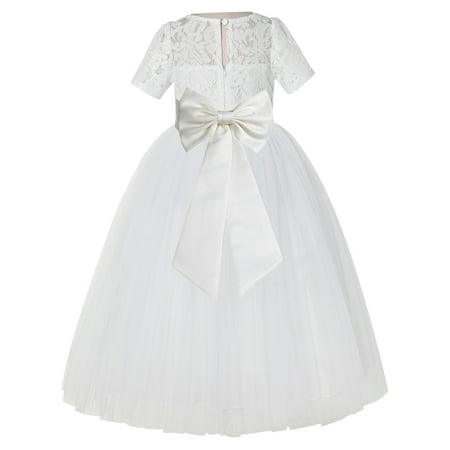 

Ivory Floral Lace Vintage Flower Girl Dresses for Wedding Pageant LG2T