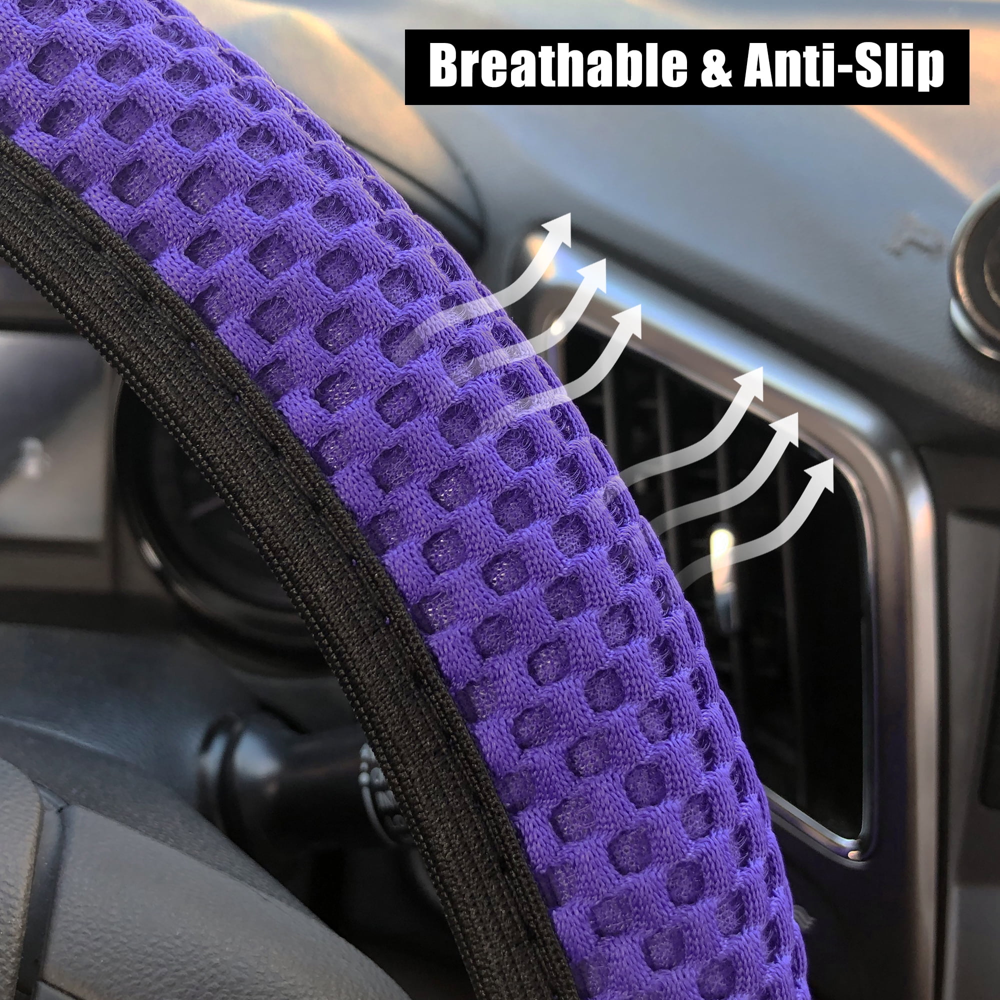 Unique Bargains Anti Slip Steering Wheel Cover Elastic Mesh Cloth 15" Purple