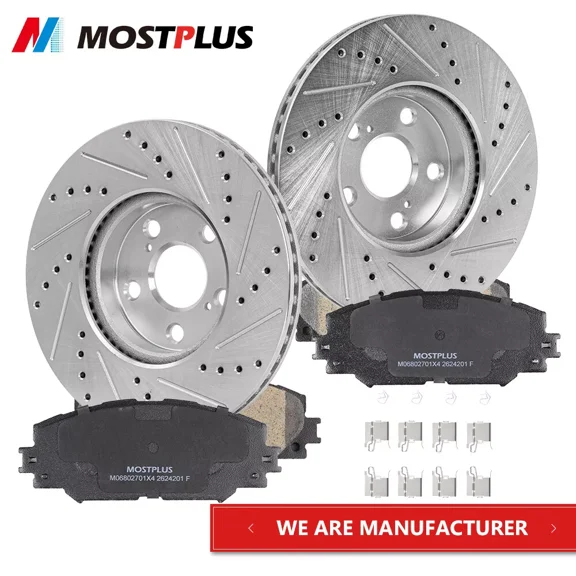 MOSTPLUS 2PCS Front Drilled Brake Rotors w/ Brake Pads for 2009-2014 Toyota Matrix Scion XD