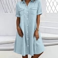 thumbnail image 5 of Summer Dress for Women Trendy Button Down Shirt Dress Faux Denim Jean Short Sleeve Casual Dress with Pockets (XL, Light Blue), 5 of 8