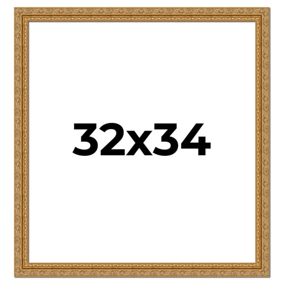 32x34 Frame Gold Ornate Solid Wood Picture Frame | 2 Inch Moulding Width | Firman Traditional Photo