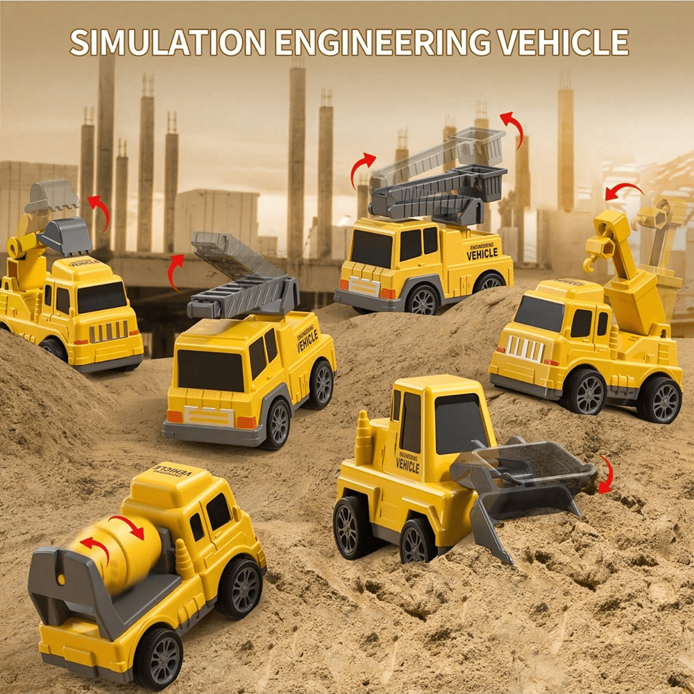 Kids Toddler Construction Car Toys Toys, Baby Track Toys Sound and Light Big Truck 6 Small Construction truck Toys Friction Powered Cars Trucks Crane Mixer Excavator for 3 4 5 6 7 8Years Old