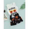 thumbnail image 4 of Bravoy Kid Toddler Boys Summer Clothes Set 12 18 24 Months 2T 3T 4T 5T Letter Glasses Sleeveless Vest Tops + Tree Printed High Waist Breeches Suit, 4 of 9