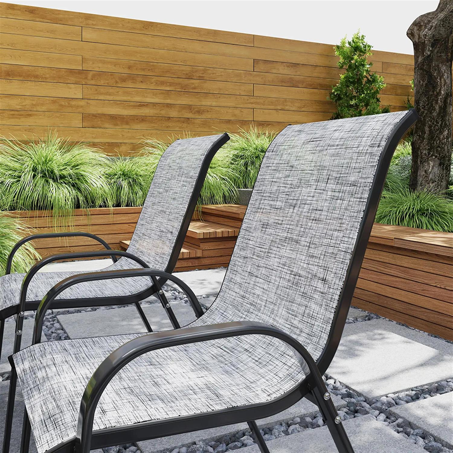 Demi Bonn Outdoor Dining Chairs Set of 4, Stackable Patio Chair with High Back, Breathable Mesh Seat for Garden, Backyard, Deck, Porch, Lawn, Gray