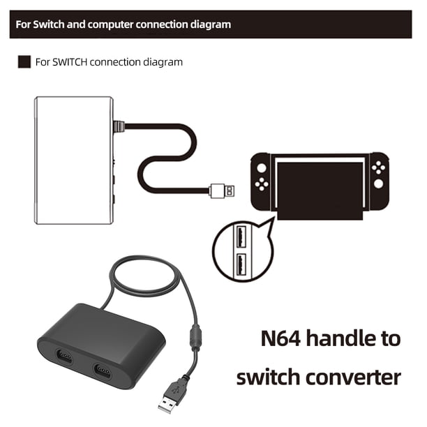 Adaptador De Controlador N64 Adaptador N64 2 puertos Convertidor USB Plug and Play para Switch/OLED Modelo PC Windows