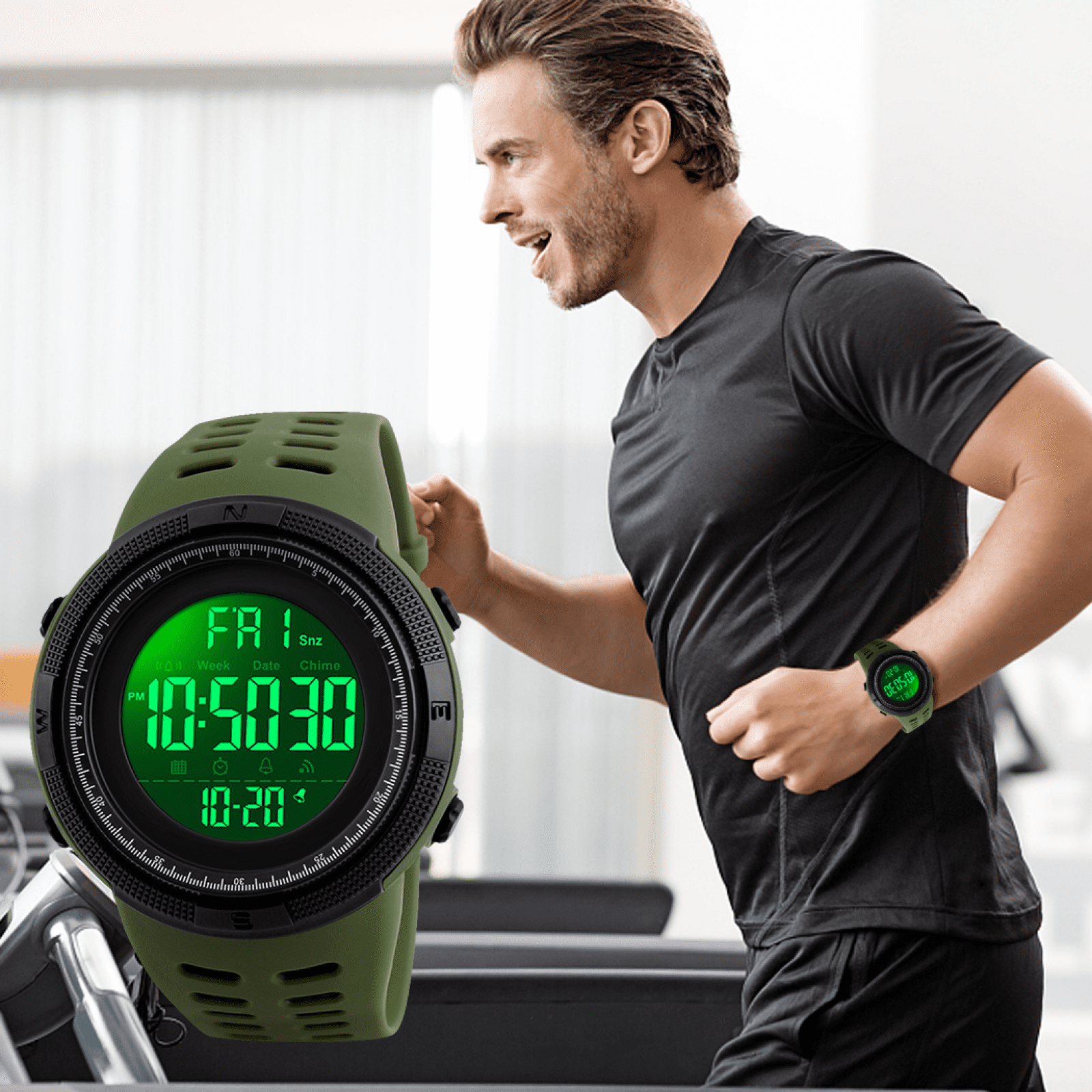 SKMEI Men's Watch Waterproof Digital Sport Watch  Military Digital Watches for men Alarm Back Light Classic Large Face Watch Army Green