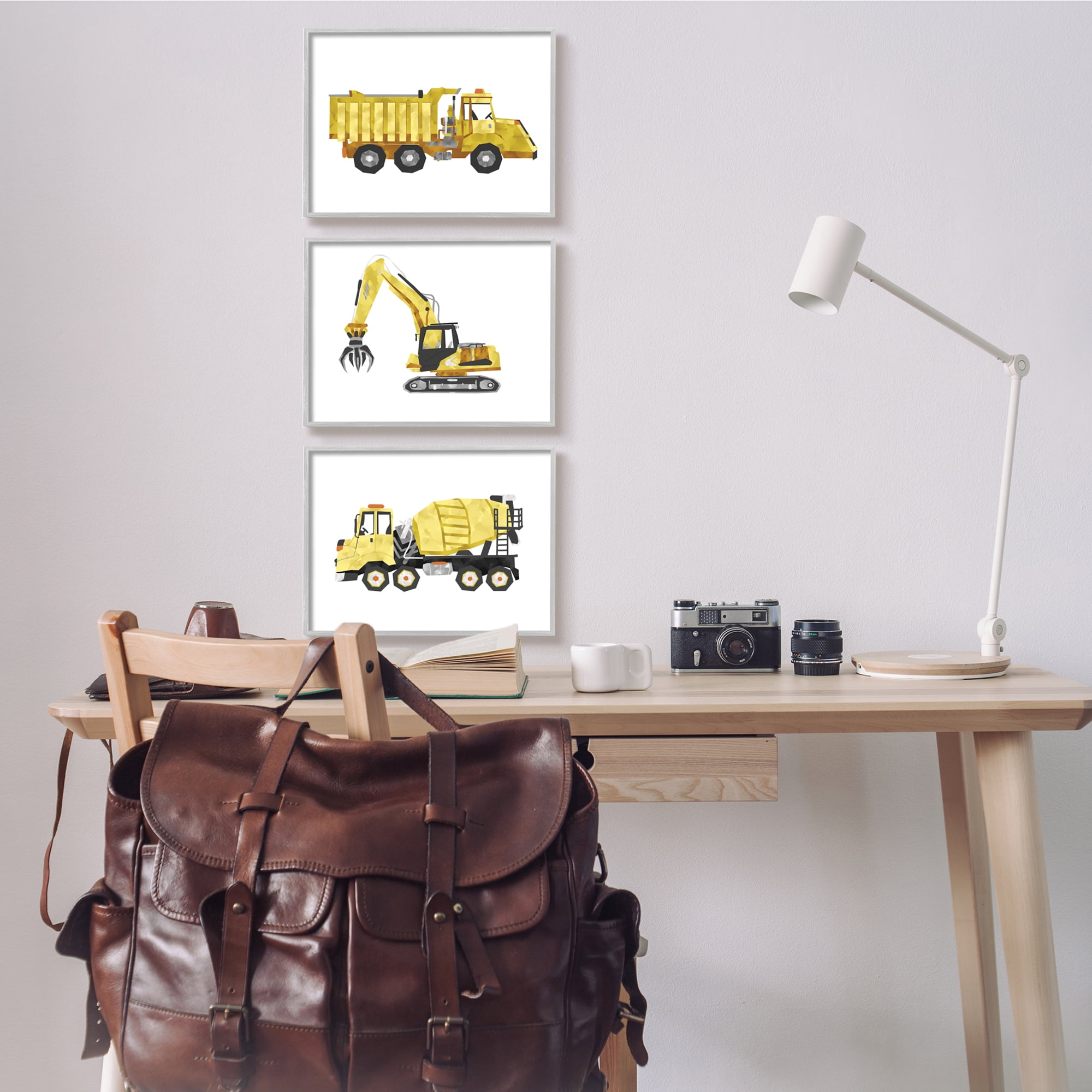 Stupell Industries Construction Truck Vehicles Playful Yellow Black,3pc, each 11 x 14,Designed by Ziwei Li