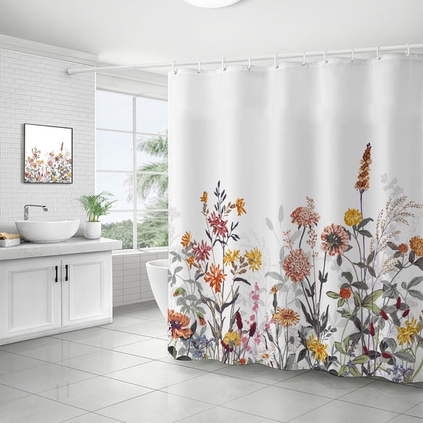 Cortina de baño, cortina de ducha de plantas verdes, impermeable y a prueba de moho, impresión digital 3D, partición de cortina de baño de bosque, no requiere perforación, xtl1047, 150*180
