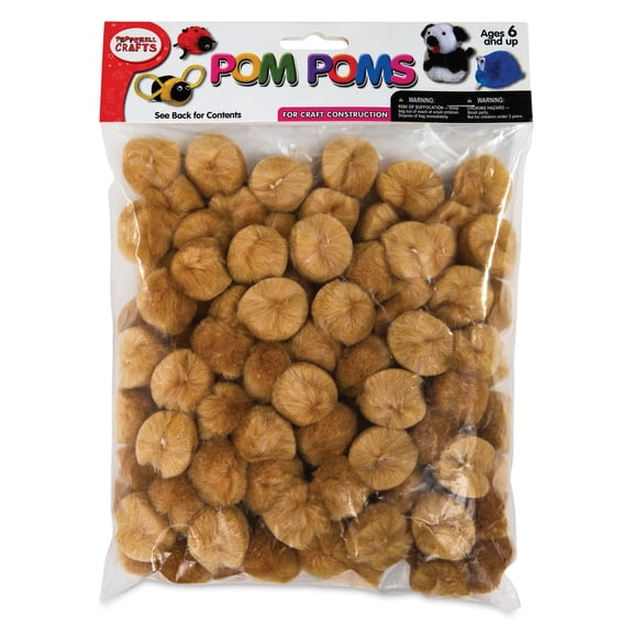 Pepperell Craft Pom Poms - Pkg of 100, 1", Beige