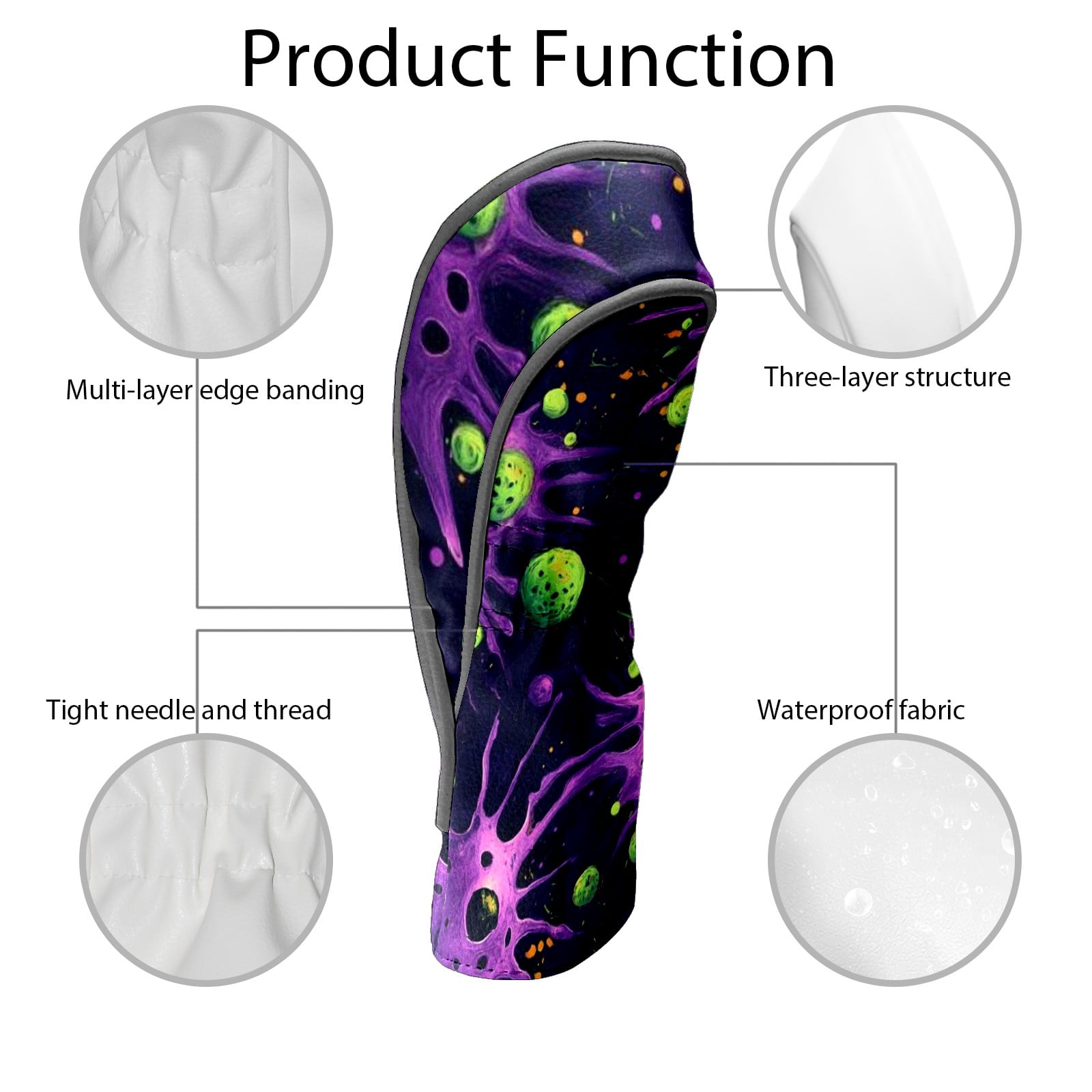 Golf Head Covers Purple Planet Design for Driver, Wood & Hybrid, Premium Waterproof PU Leather with Plush Lining, Space Themed Golf Gifts