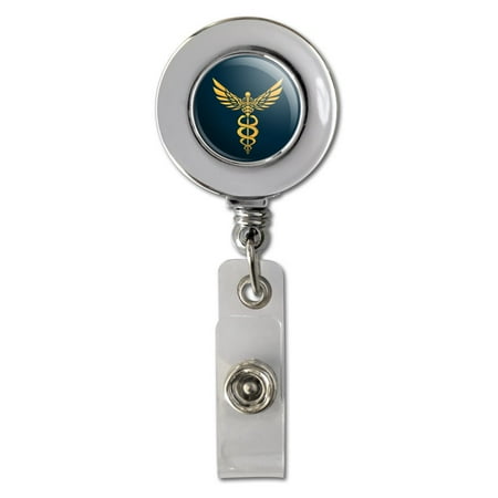 - Caduceus Medical Symbol Doctor Nurse EMT Retractable Reel Chrome Badge ID Card Holder Clip
