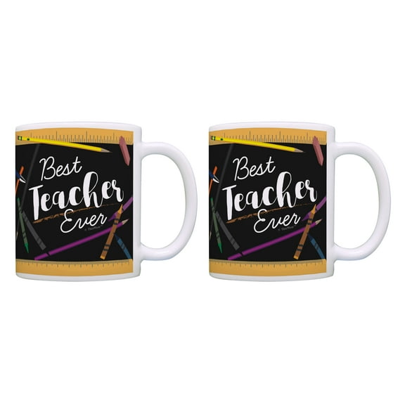 ThisWear Elementary Teacher Mug Set Best Teacher Ever Teacher Cups 11 ounce 2 Pack Coffee Mugs Multi