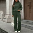 thumbnail image 4 of AINIYS Women's 2 Piece Outfits Sweater Set Wide Leg Pants High Neck Pullover Solid Color Sweater Sweatsuit Loungewear Fall Clothes Army Green S, 4 of 8